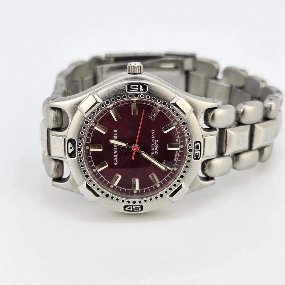 Calvin Hill Men's Watch 38MM Red Dial Gray Bracelet Band‎ 7.5